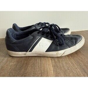 Lacoste Men's Leather Fairlead Sneakers Blue/White Size 10, EUR 43